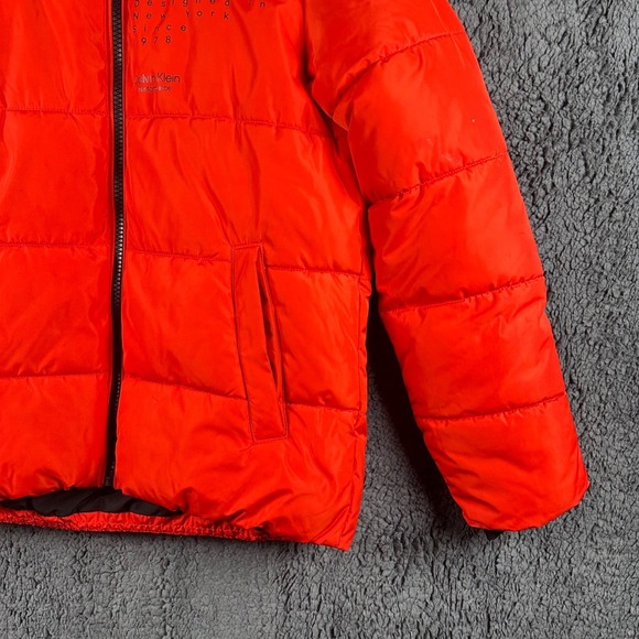 Calvin Klein Performance Puffer Jacket Inner Straps Orange Zip Hooded Women's XS - Picture 9 of 16